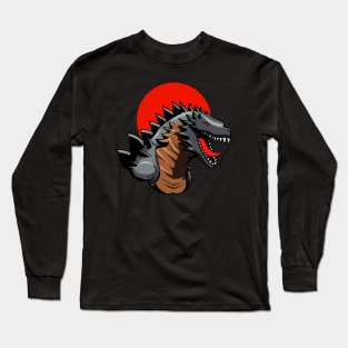 Scary black Godzilla on a red background Long Sleeve T-Shirt